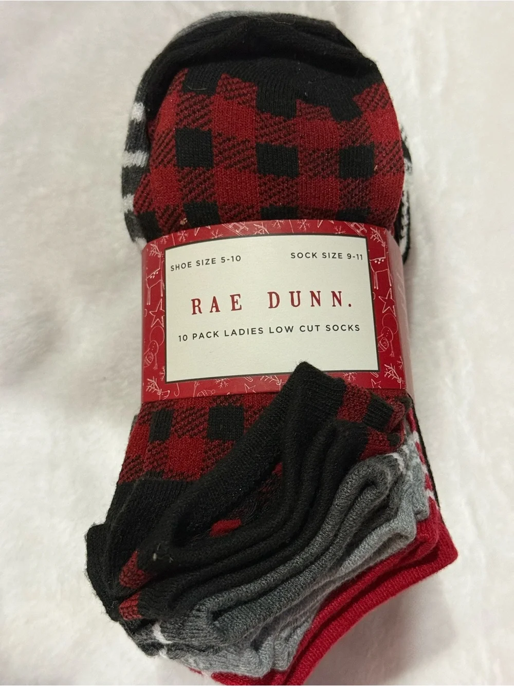 Rae Dunn Red Black Gray Low Cut Sock 10 Pack